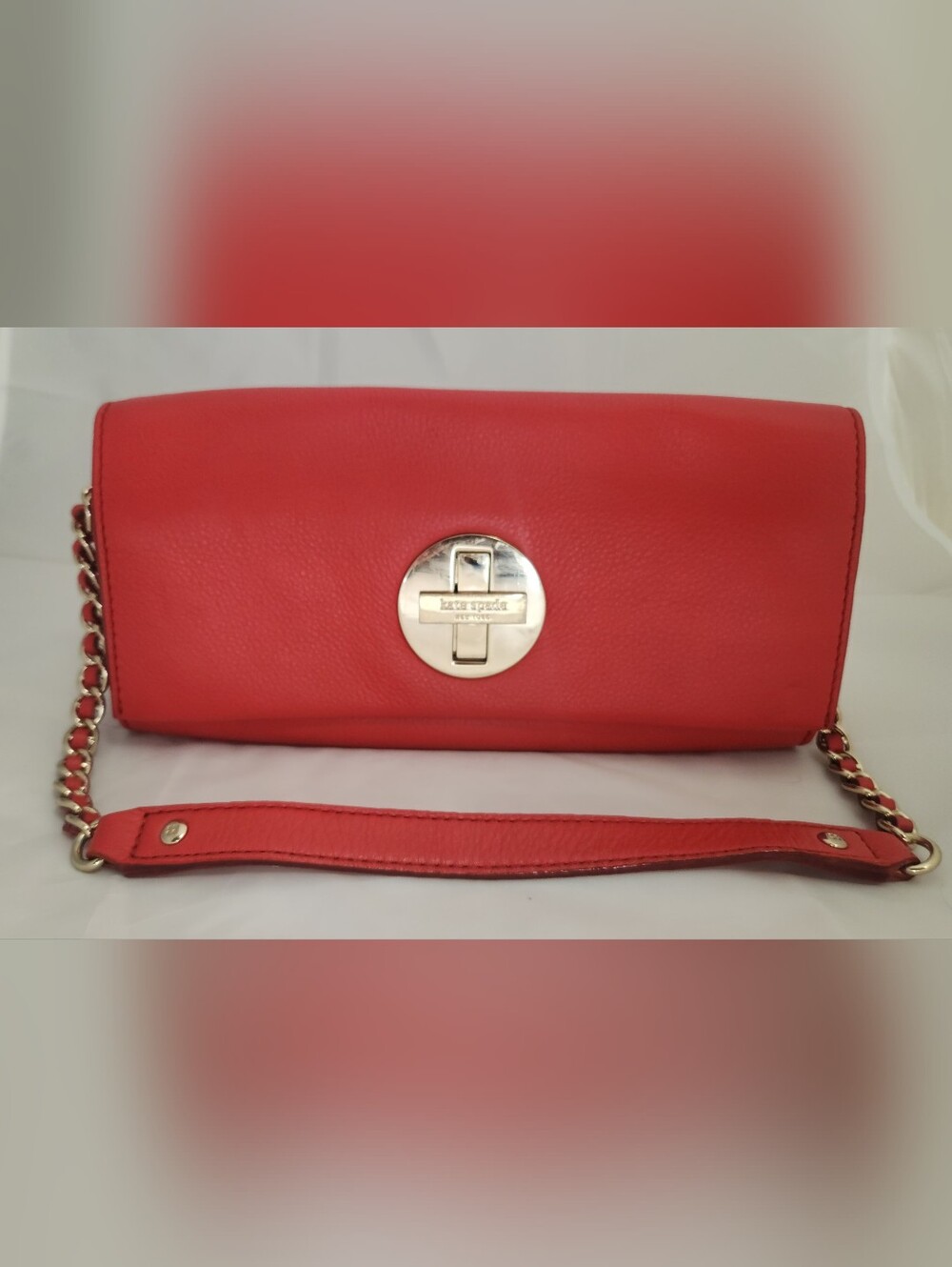 kate spade Coral Red Leather Shoulder Bag with Gold Turn-Lock